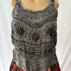 Embroidered Gray and Red Women's Top